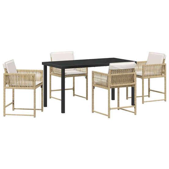 Ensemble de salle à manger pour jardin 5 pcs beige polyrotin