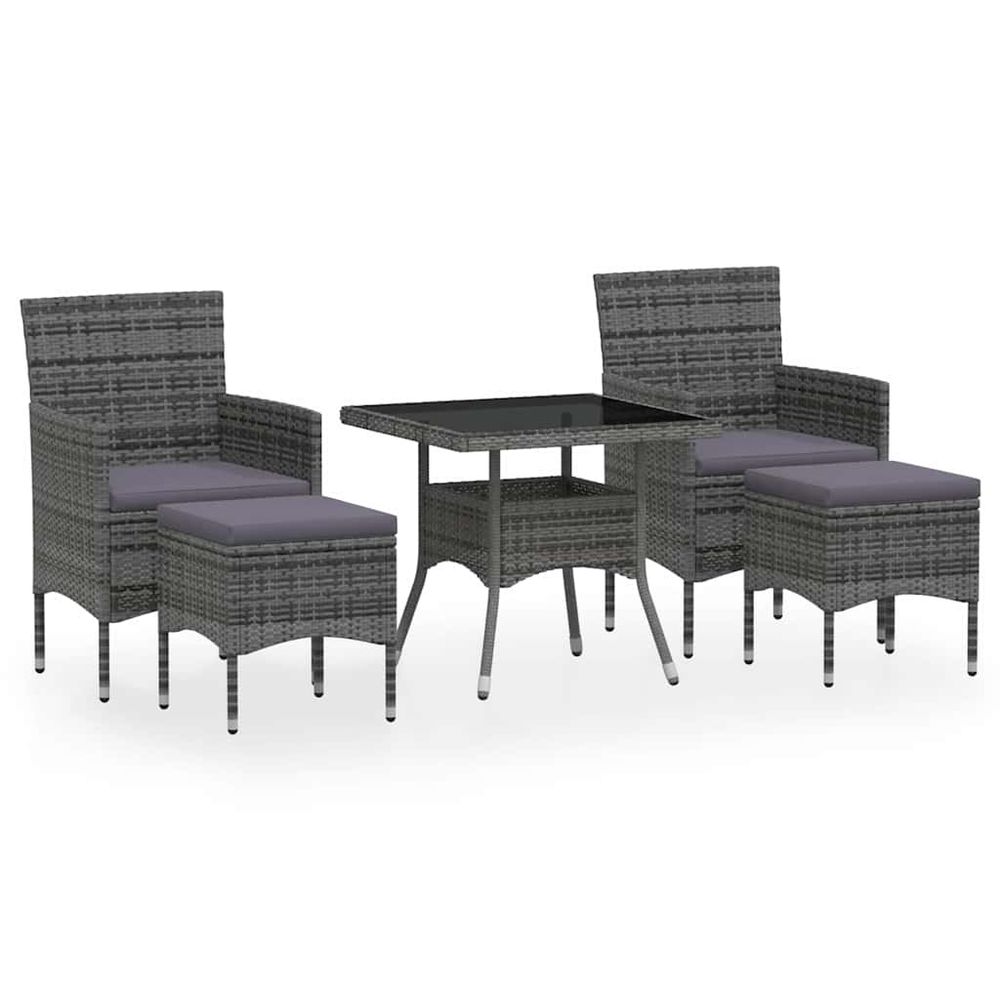 Ensemble à manger jardin 5 pcs résine tressée verre trempé gris