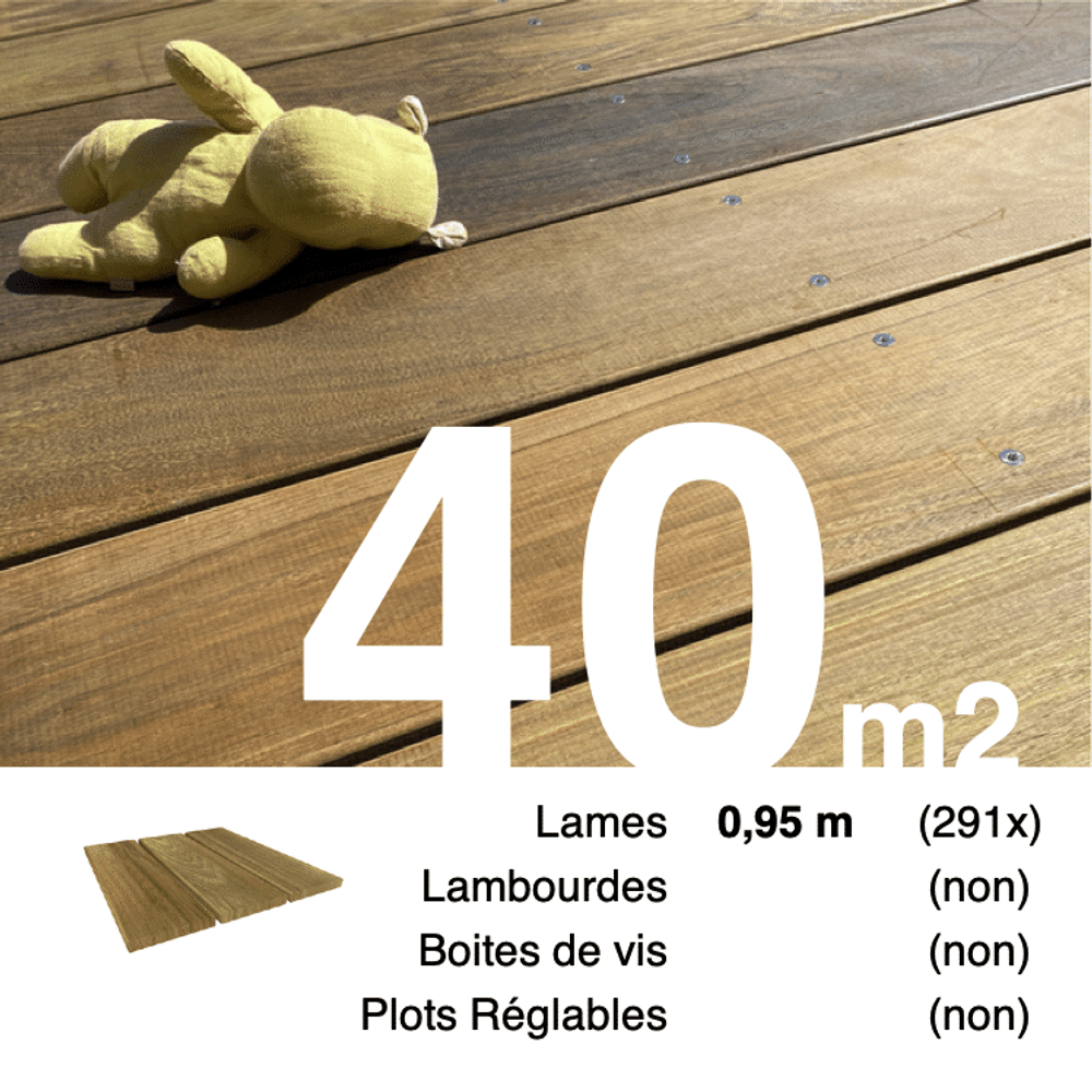 Planches de terrasse bois exotique ipe pour 40 m², longueur 0,95 m.