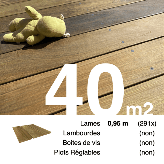 Planches de terrasse bois exotique ipe pour 40 m², longueur 0,95 m.