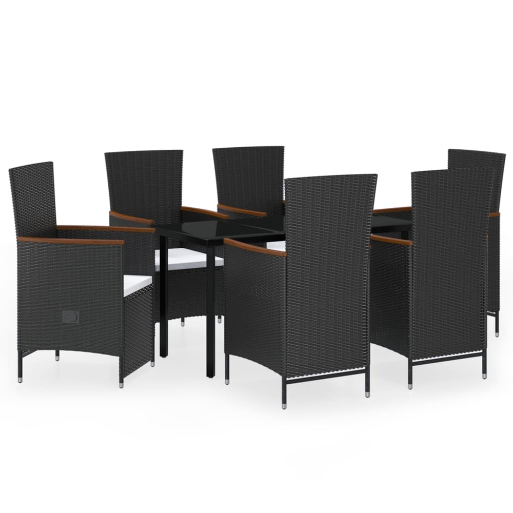 Ensemble à manger de jardin avec coussins 7 pcs noir