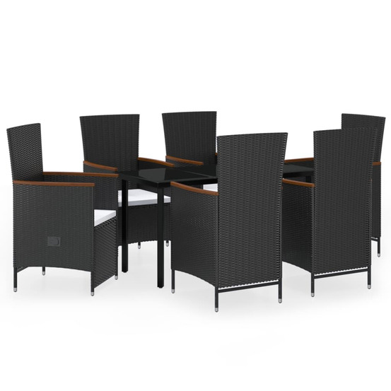 Ensemble à manger de jardin avec coussins 7 pcs noir
