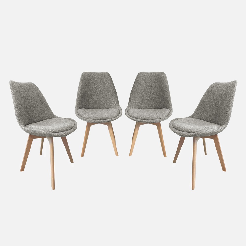 Lot de 4 chaises scandinaves revêtement bouclette texturée, pieds bois de hêtre - nils