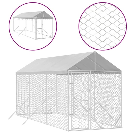 Chenil d'extérieur pour chiens avec toit argenté 2x6x2,5 m