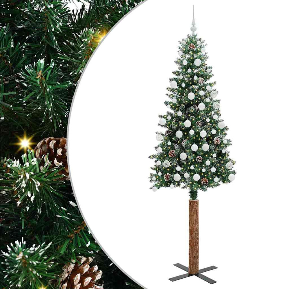 Sapin de noël mince vert 210 cm pvc et bois de pin massif