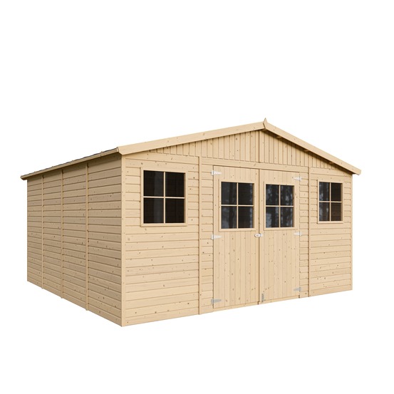 Abri de jardin en bois 16 m² - h246 x 418 x 420 cm - construction de panneaux en bois naturel - m330