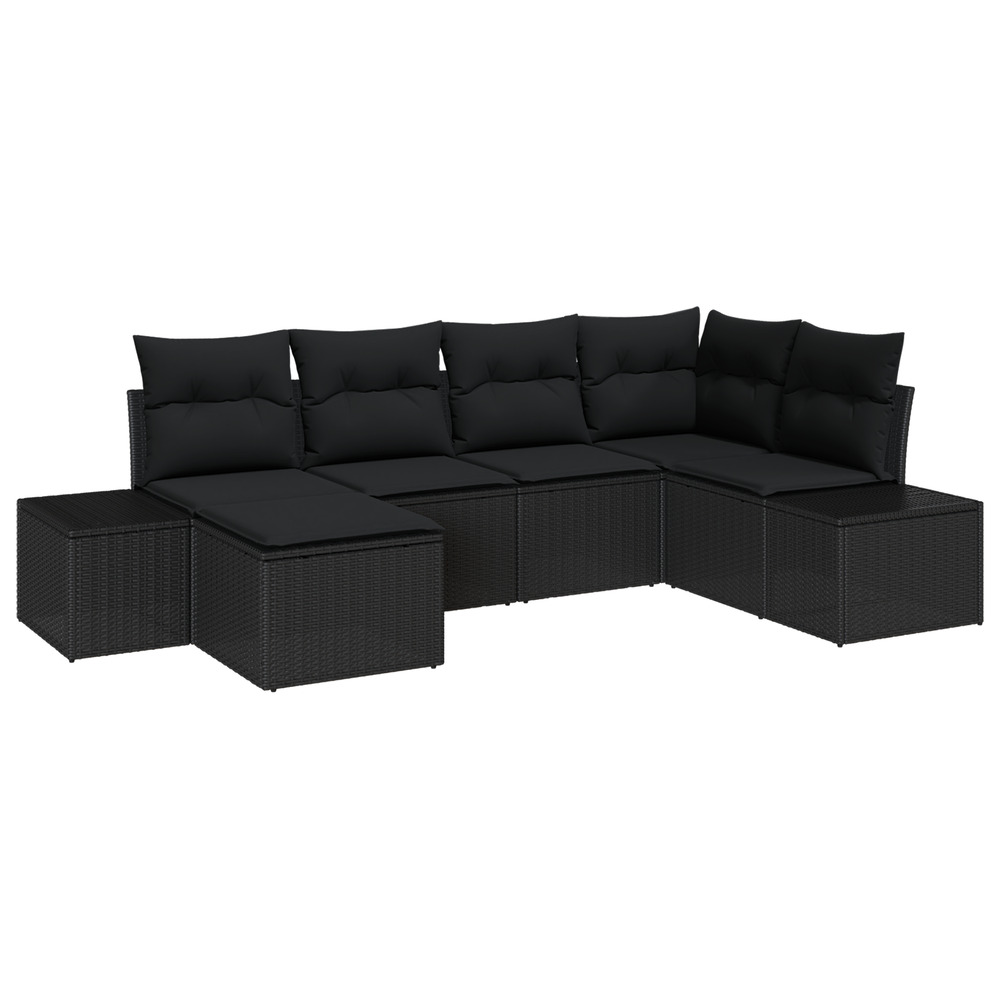 Ensemble de canapé de jardin 6 pièces avec coussins en poly rotin noir