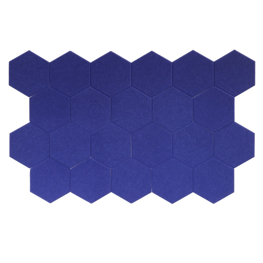 Panneaux muraux acoustiques hexagonaux - feutre pet bleu - lot de 22