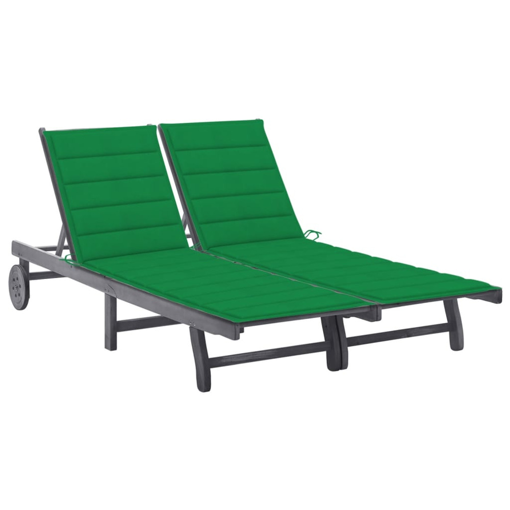 Chaise longue de jardin 2 places avec coussin gris acacia bain de soleil