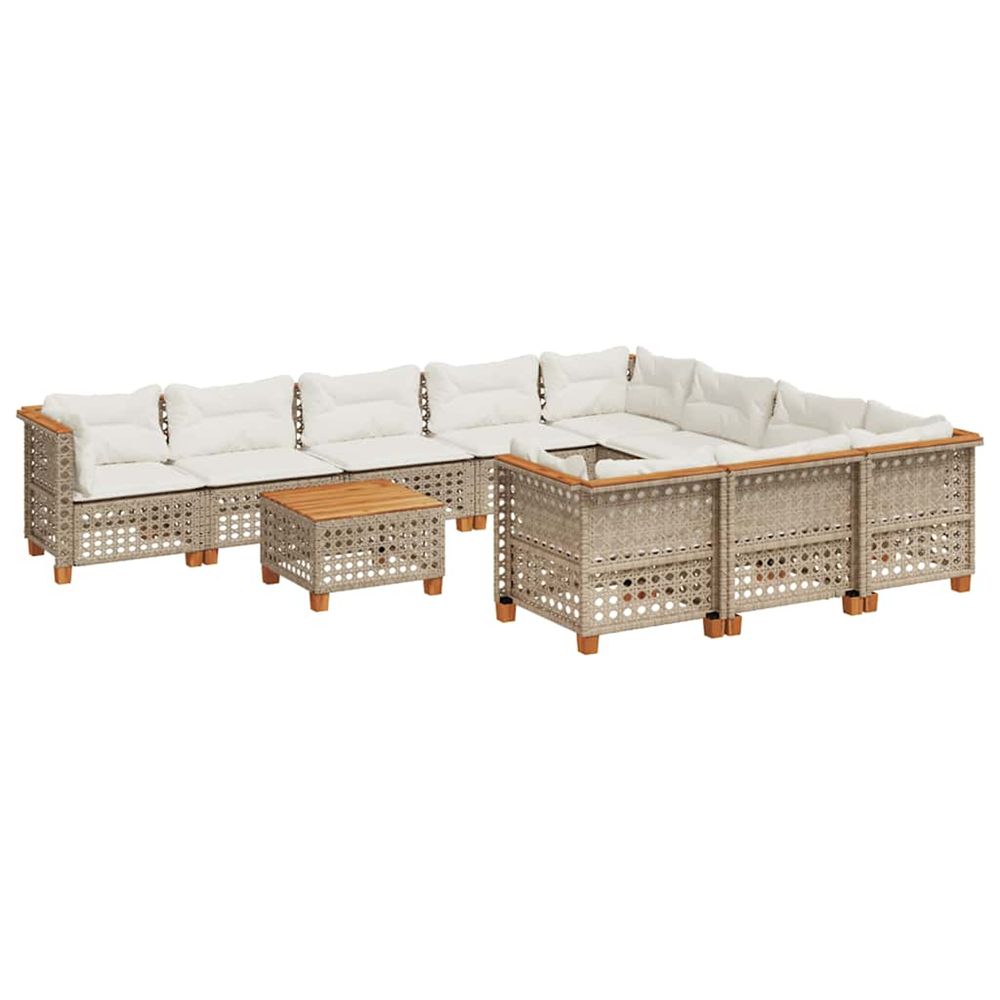Salon de jardin 11 pcs avec coussins beige résine tressée