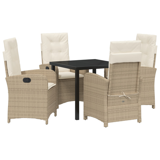 Ensemble de salle à manger de jardin 5 pièces avec coussins en poly rattan beige