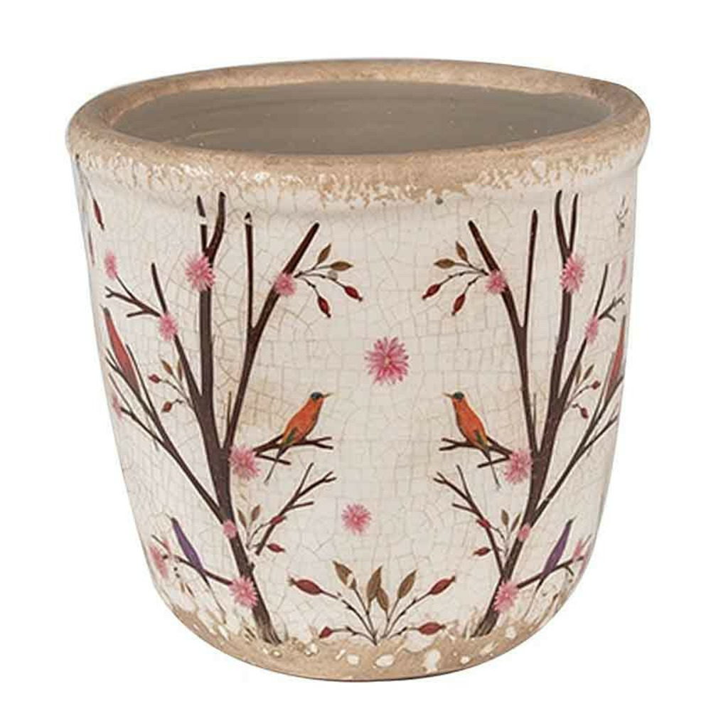 Pot de fleurs marron rose céramique 11x10x10cm