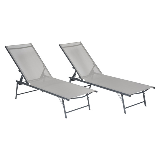 Lot de 2 bains de soleil pliants sicilia textilène gris - structure anthracite