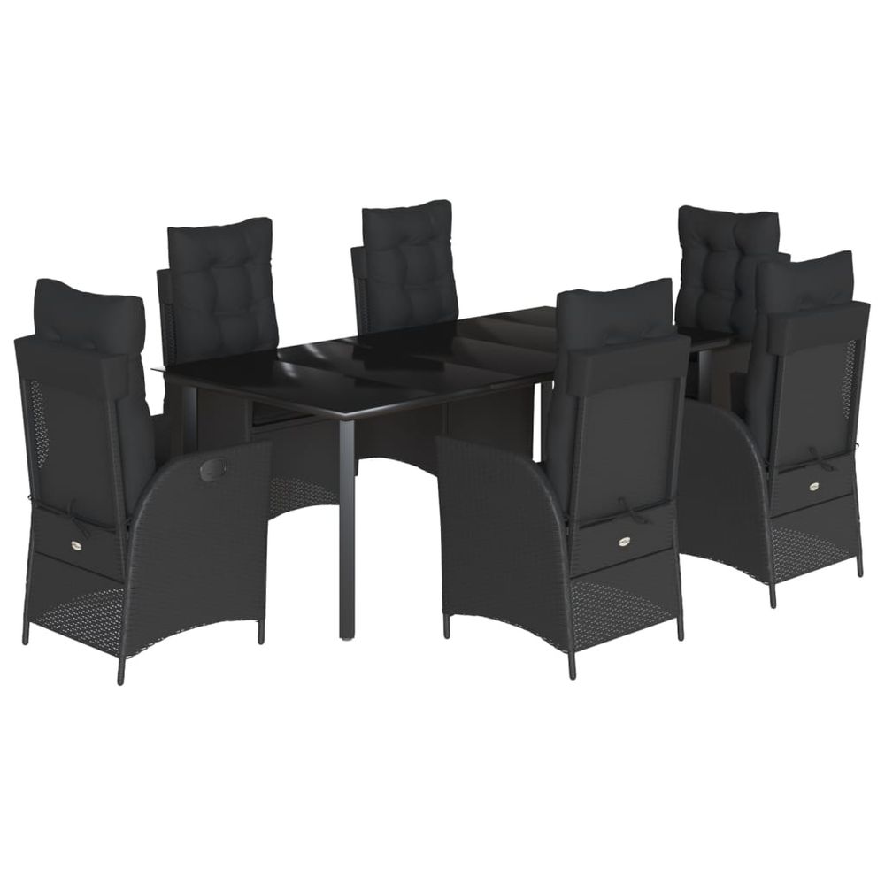 Ensemble à manger de jardin coussins 7pcs noir résine tressée