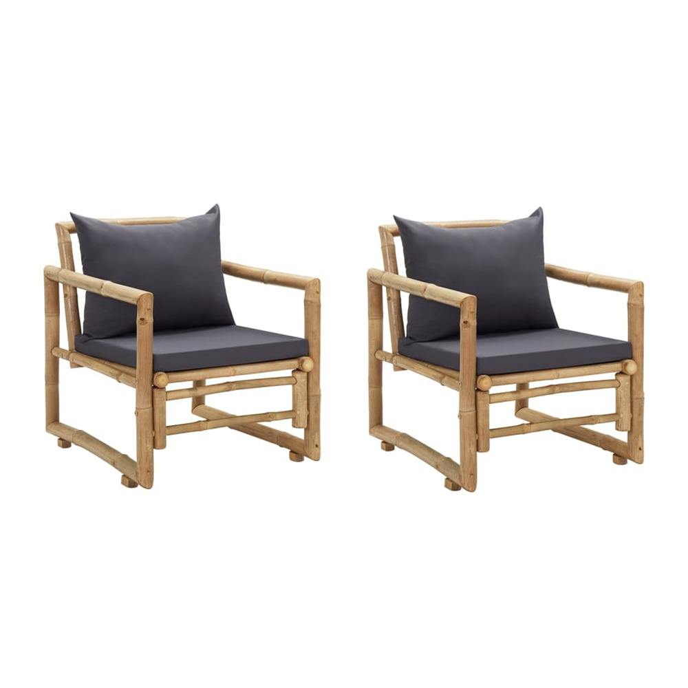 Chaises de jardin avec coussins lot de 2 bambou
