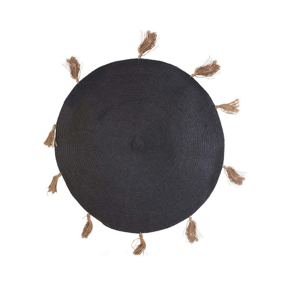 Tapis rond en coton pompons 90 cm anthracite