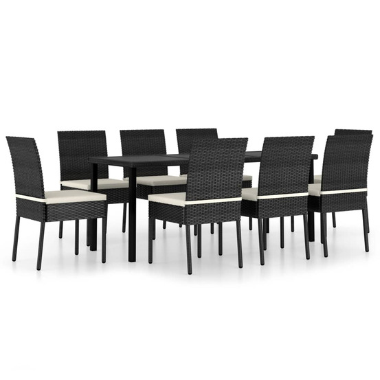 Ensemble à manger de jardin 9 pcs résine tressée noir