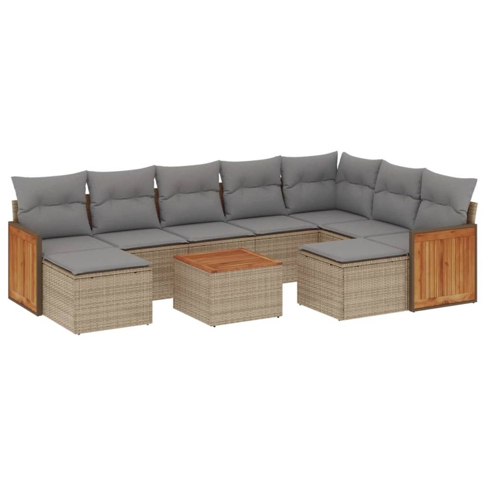 Salon de jardin avec coussins 10 pcs beige résine tressée