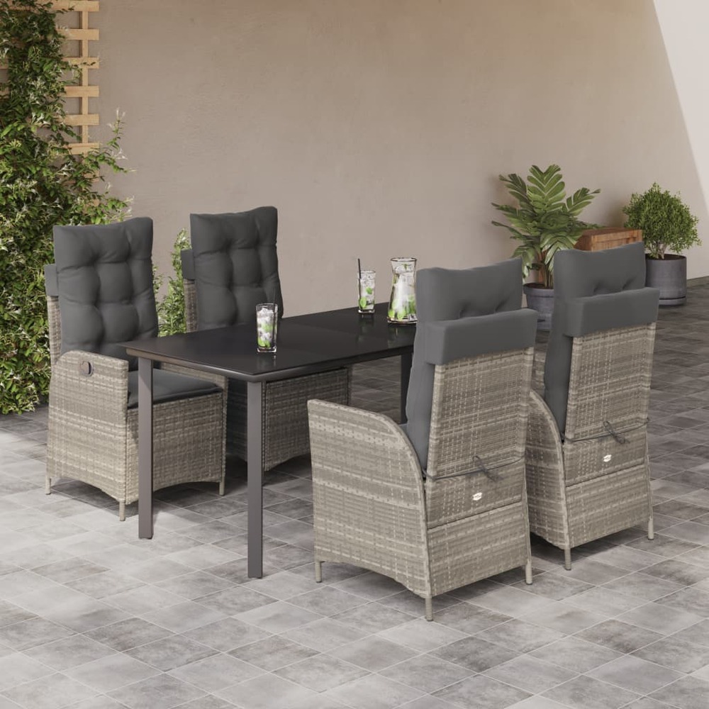 Ensemble à manger de jardin et coussins 5 pcs gris clair rotin