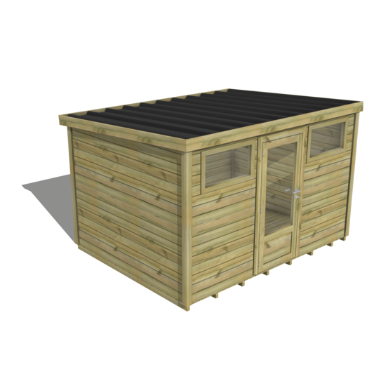 Abri de jardin bois pin traité autoclave 27mm - essentiel - 3,44x2,64m / 9m2 - bac acier - plancher bois