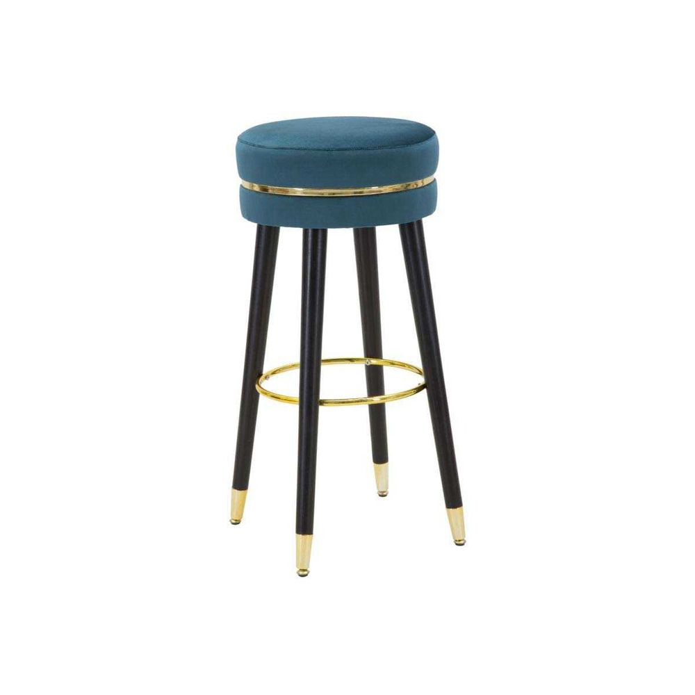 Tabouret de bar en tissu paris bleu - doré et noir