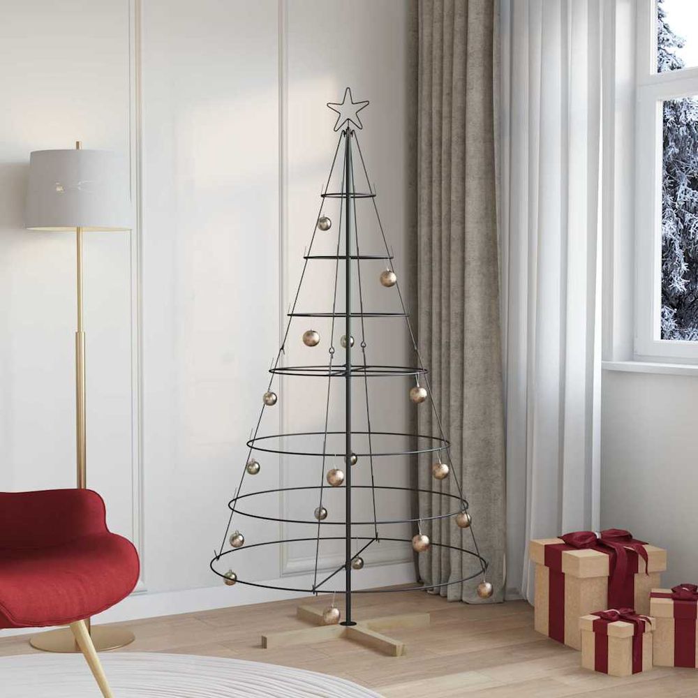 Grand sapin de noël conique en acier support bois design noir 180 cm