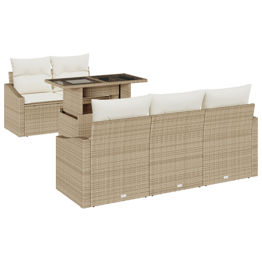 Ensemble de canapés de jardin 6 pièces avec coussins beige poly rattan