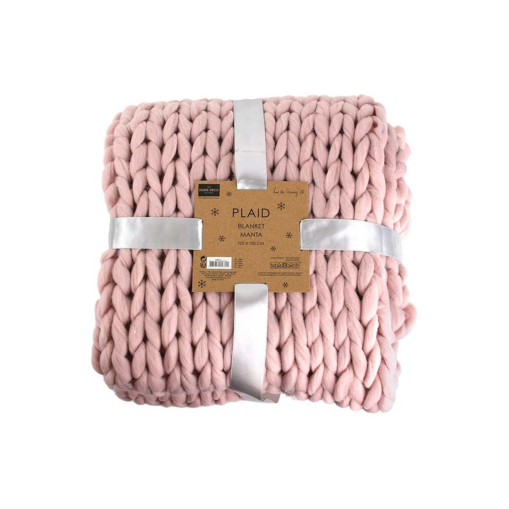 Plaid grosses mailles chunky 120 x 150 cm rose