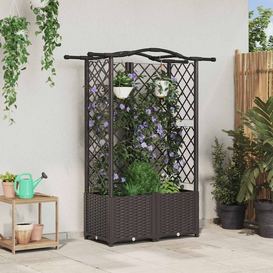 Lit potager surélevé treillis pp jardin support plantes toit courbé 122x40x138cm marron