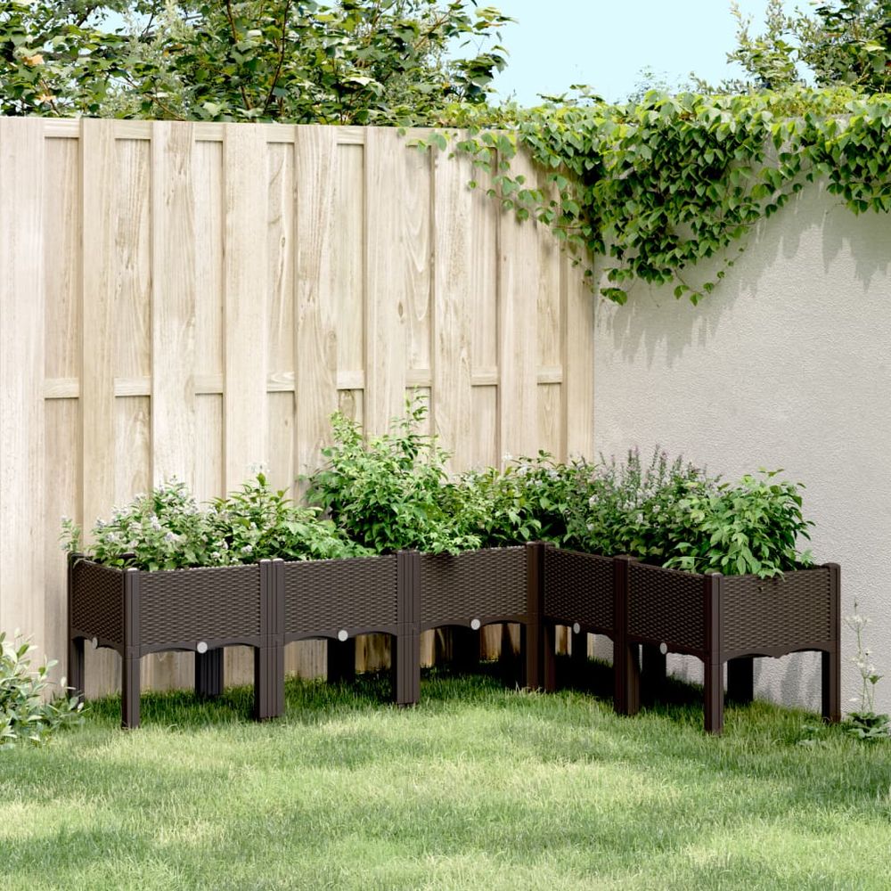 Carré potager surélevé pp aspect rotin pour jardin 160x120x42 cm marron