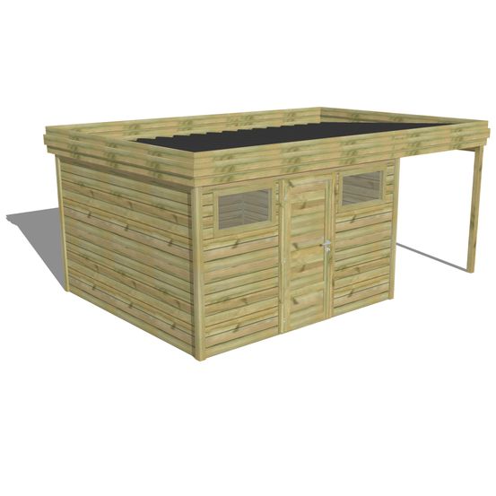 Abri de jardin bois pin traité autoclave 27mm - 5,44x3,44m / 19m2 - bac acier - abri français
