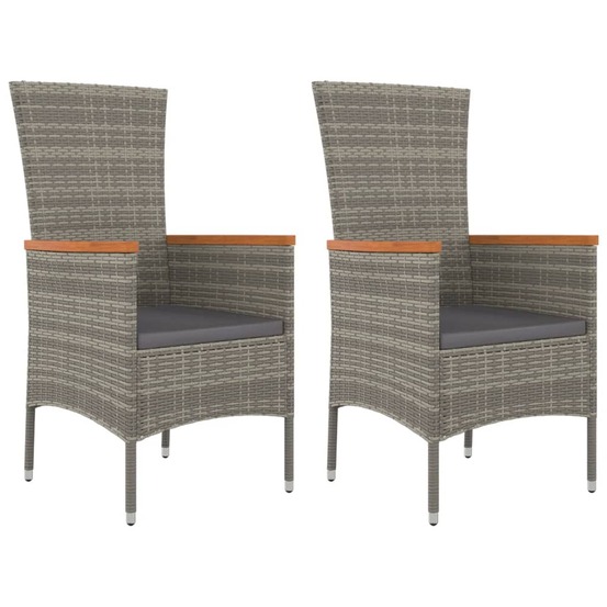 Chaises de jardin avec coussins lot de 2 résine tressée gris