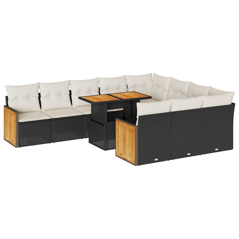 Ensemble de canapés de jardin 11 pcs et coussins rotin acacia
