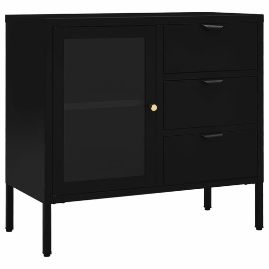 Buffet bahut commode armoire meuble de rangement organisateur cuisine salle de séjour salon 75 x 35 x 70 cm acier et verre tr