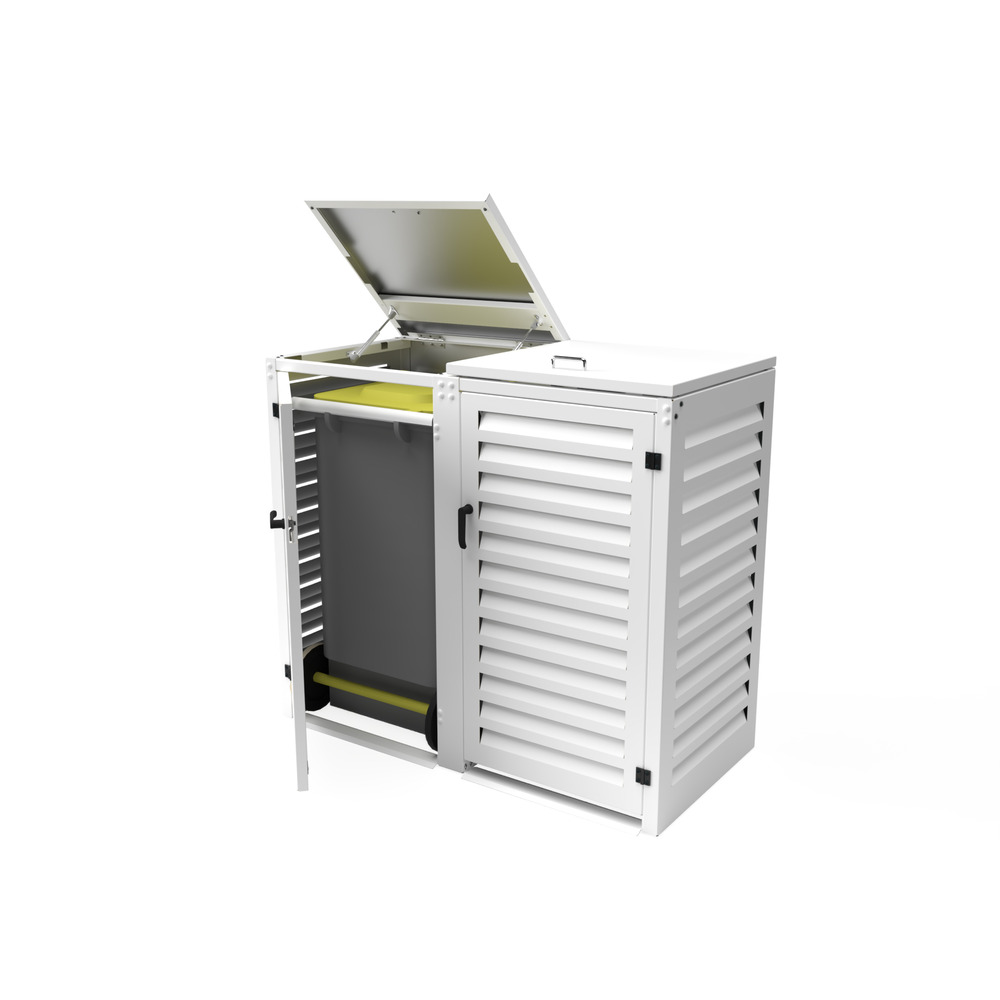 Cache poubelle double en aluminium thermolaqué - 2x120 litres - blanc