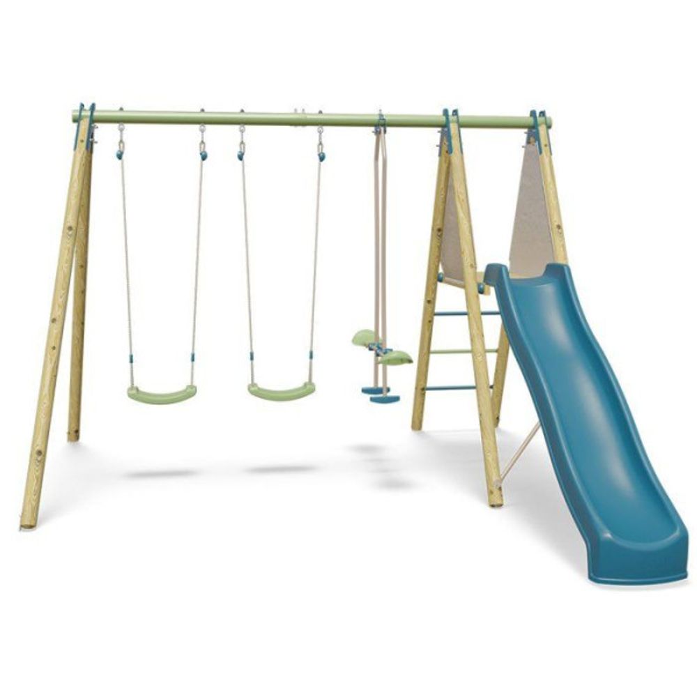 Portique bois / métal - 3 agres avec toboggan - optima 2 -