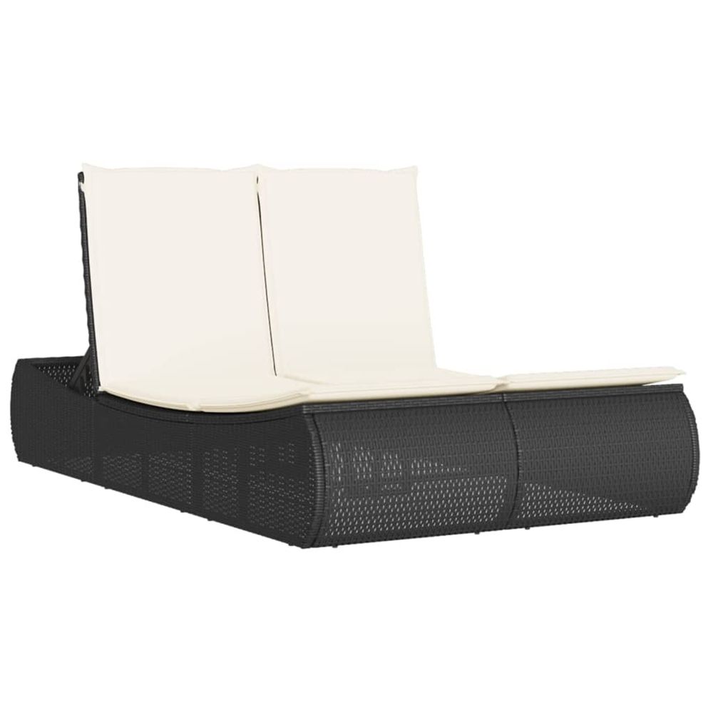 Chaise longue double avec coussins noir résine tressée bain de soleil