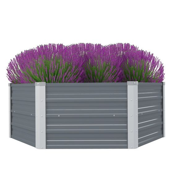Carré potager hexagonal 129cm en acier galvanisé pour jardin potager urbain gris