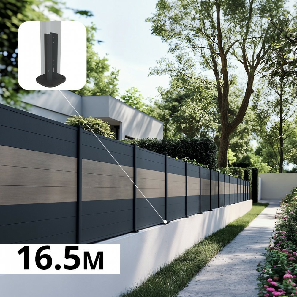 Kit clôture aluminium sur muret poteau sur platines - bahia & cruz argent h-1,2m