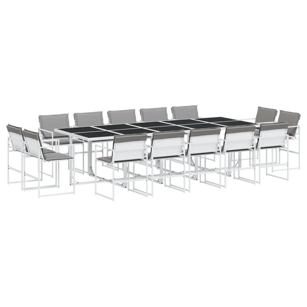 Ensemble à manger de jardin avec coussins 15pcs blanc textilène