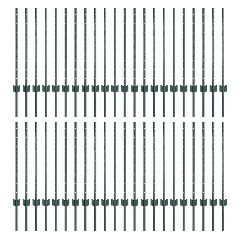Poteaux de clôture 44 pcs vert 120 cm acier