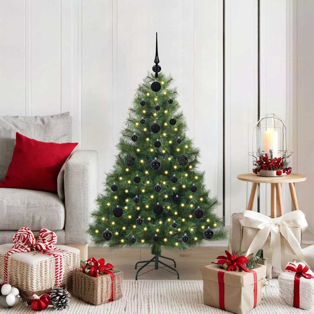 Sapin vert artificiel 120 cm complet, décoration de noël avec 150 lumières led et boules