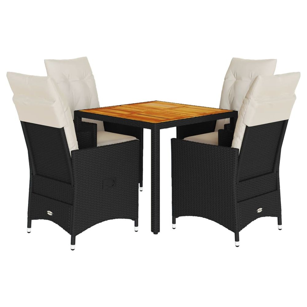 Ensemble à manger de jardin coussins 5pcs noir résine tressée