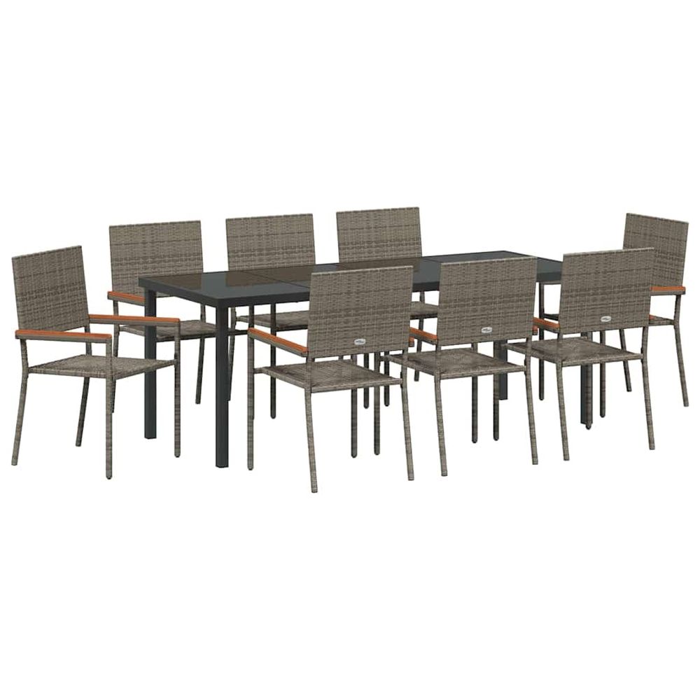 Ensemble de salle à manger pour jardin 9 pc gris polyrotin