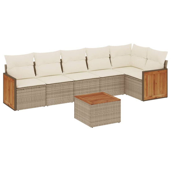 Salon de jardin avec coussins 7 pcs beige résine tressée