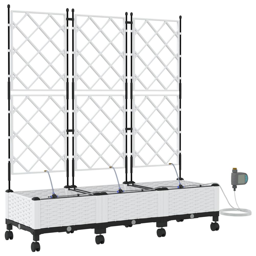 Porte-plante de jardin avec irrigation et roues 3 pc blanc pp