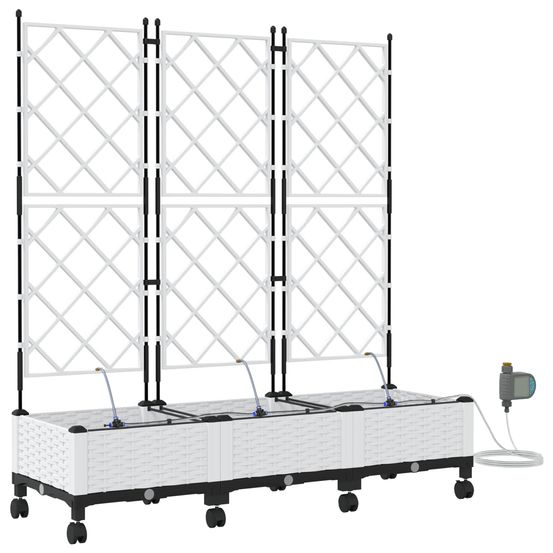 Porte-plante de jardin avec irrigation et roues 3 pc blanc pp