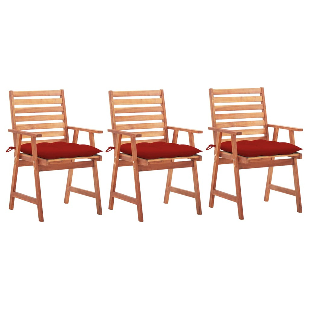 Chaises à manger d'extérieur lot de 3 et coussins acacia massif