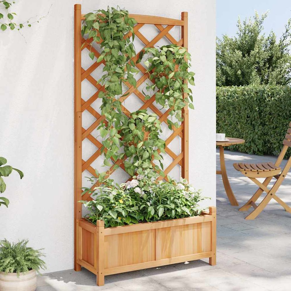 Jardinière avec treillis arqué bois de sapin pour plantes grimpantes marron 150cm