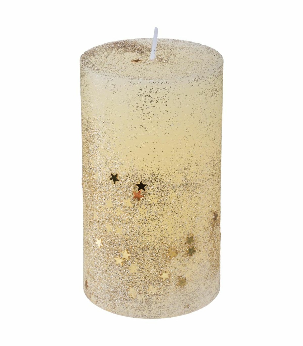 Bougie or pailleté et étoilée h 12 cm 340 g